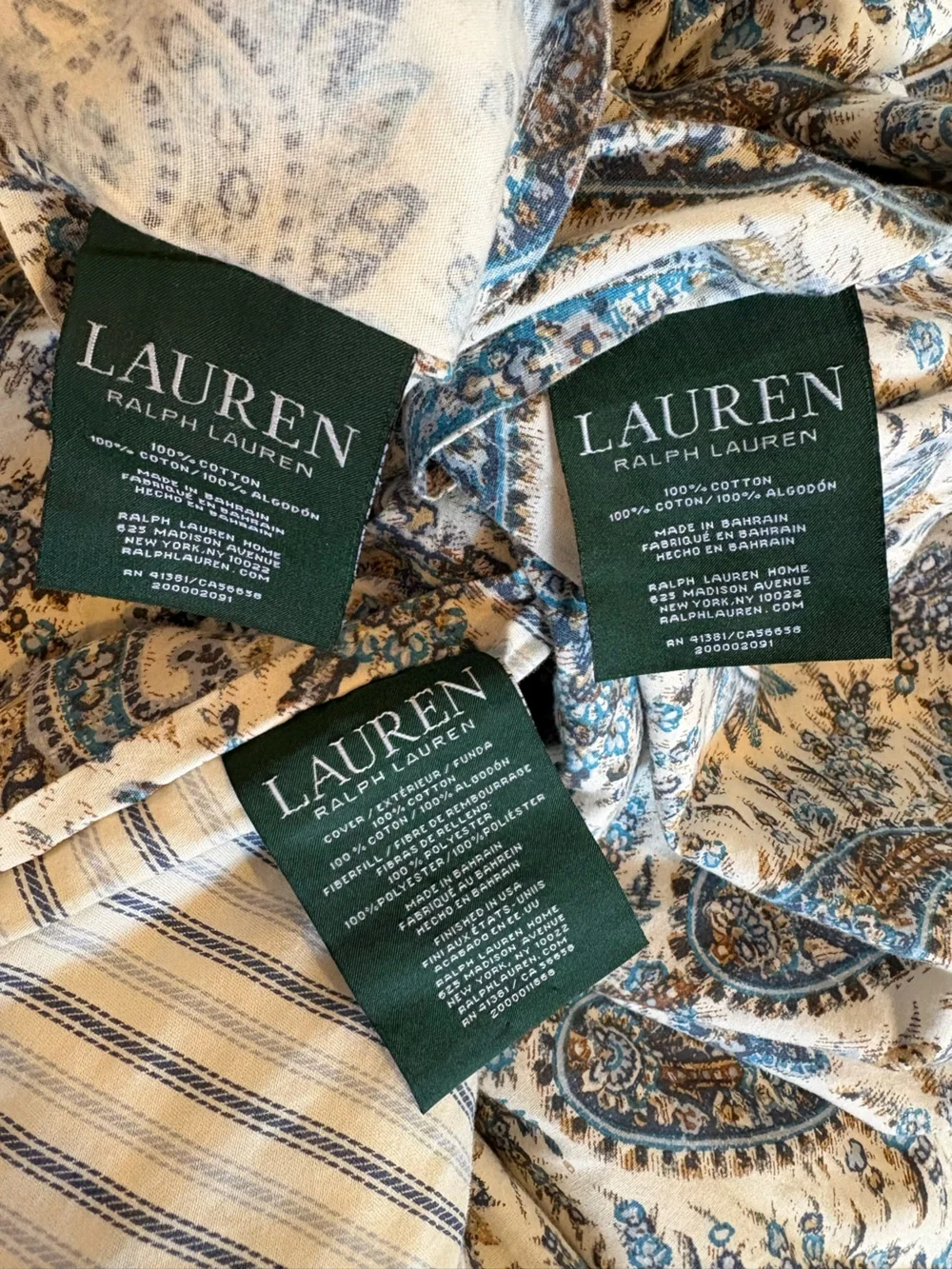 Ralph Lauren || Paisley Stripe Comforter Set 2 Standard Shams Blue Cream Queen